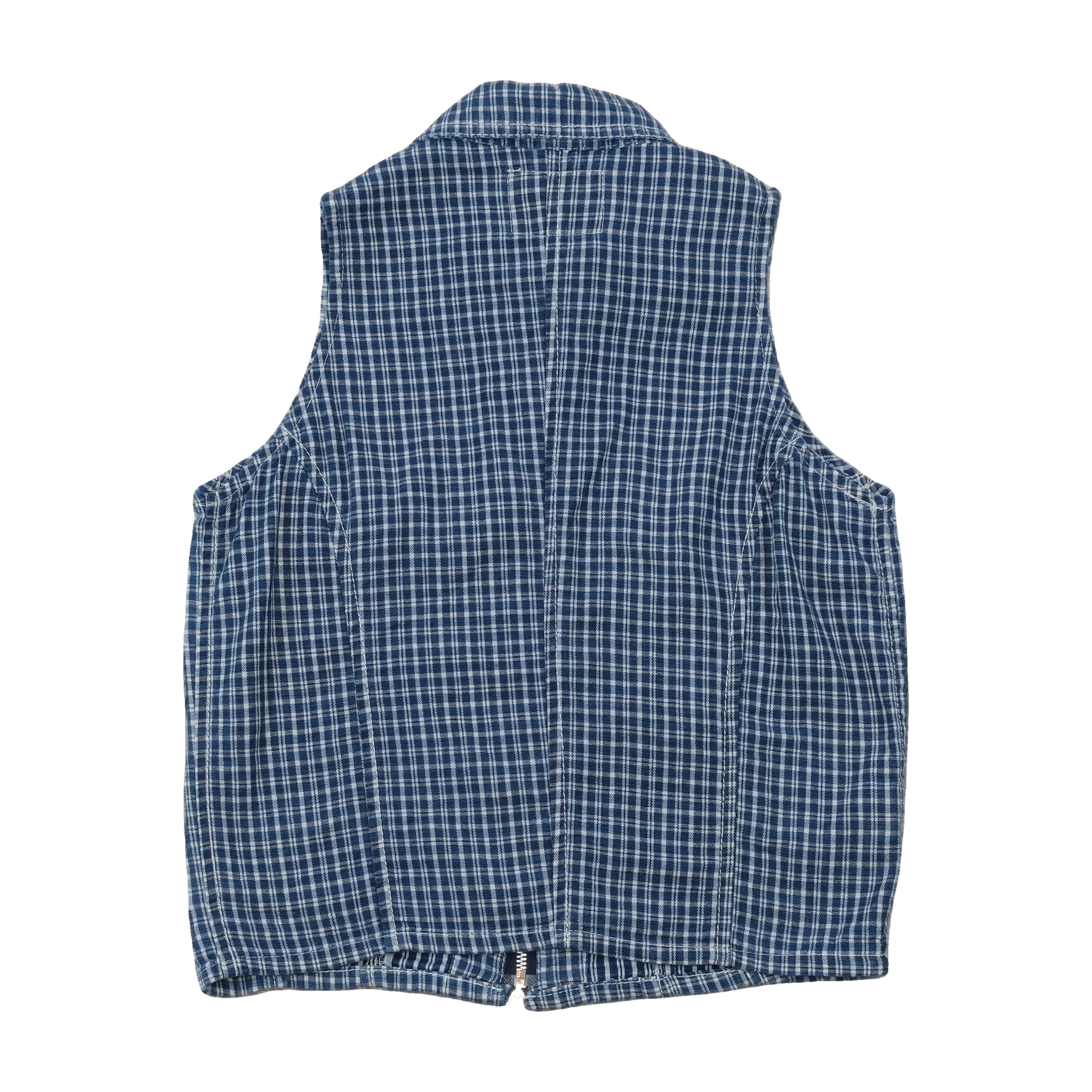 BOX Jeans & Co. Blue Plaid Zip Front Vest Jacket