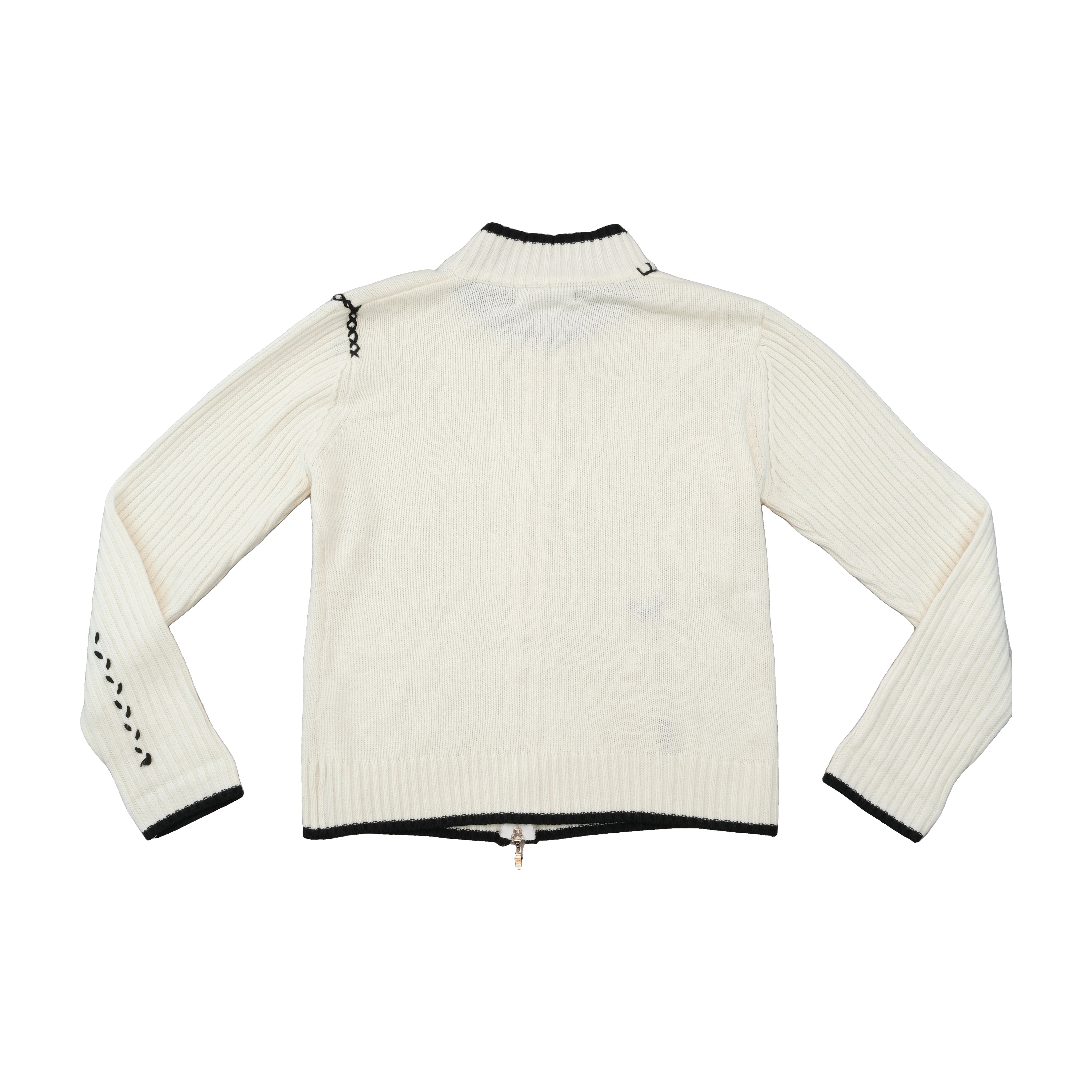 Z&D Fashion Contrast Stitch Full Zip Wool Sweater