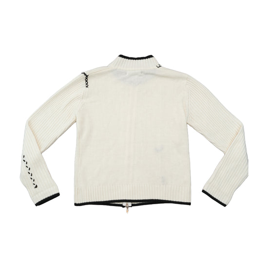 Z&D Fashion Contrast Stitch Full Zip Wool Sweater