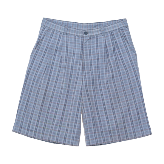 Le Frog Plaid Pleated Cotton Blend Shorts