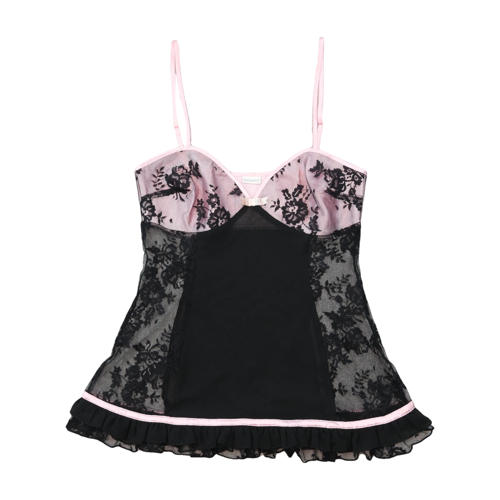 Yamamay Pink & Black Lace Trim Babydoll Chemise Nightdress