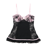 Yamamay Pink & Black Lace Trim Babydoll Chemise Nightdress