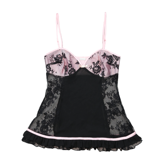 Yamamay Pink & Black Lace Trim Babydoll Chemise Lingerie