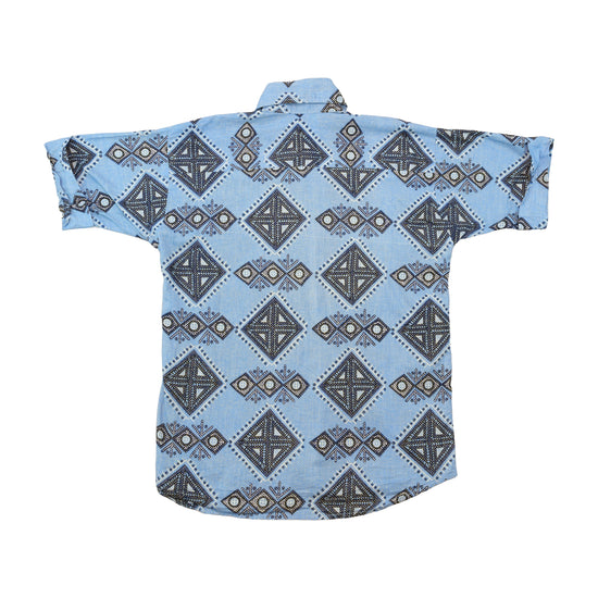 Vintage Geometric Print Short Sleeve Button Up Shirt