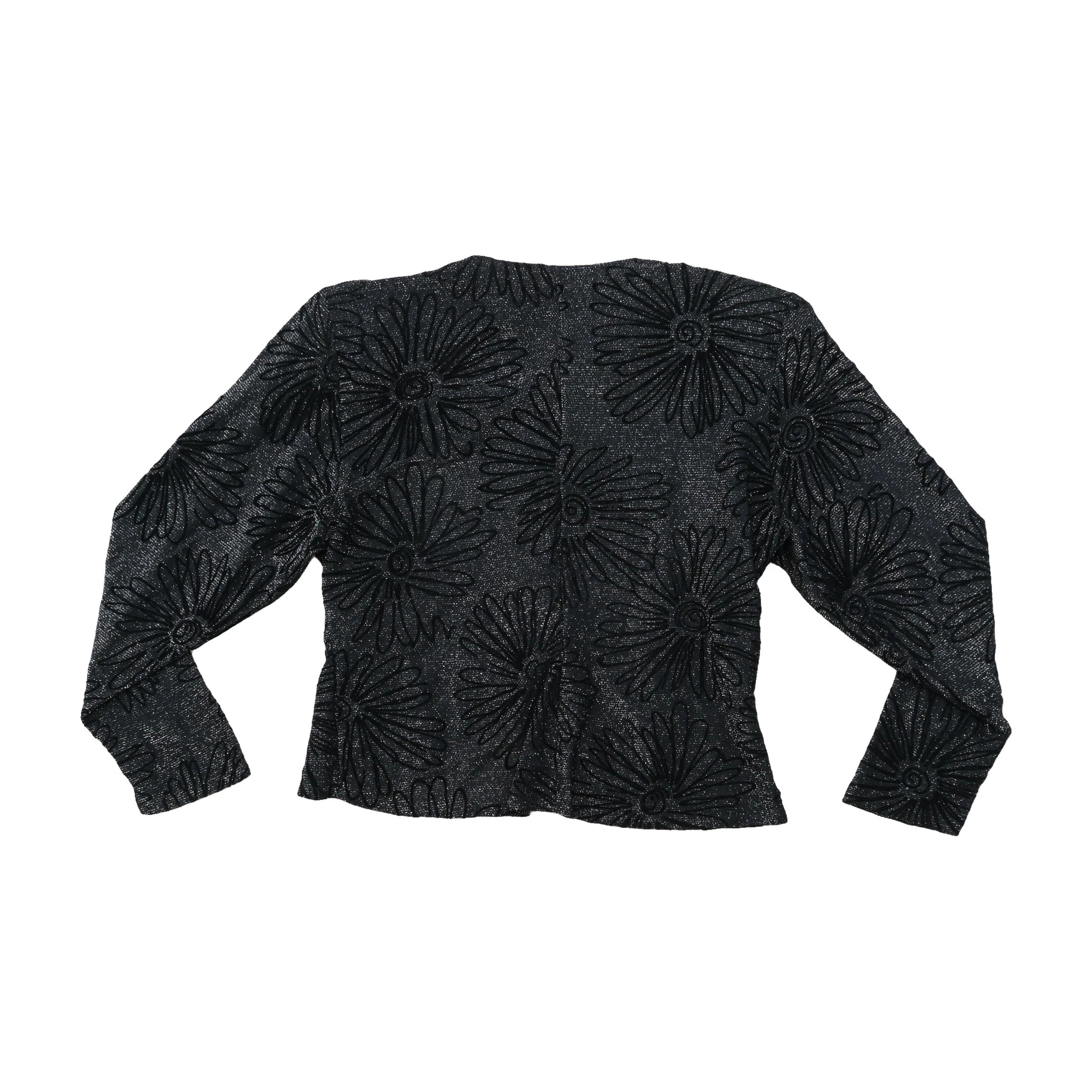 Blusa vintage preta em Viscose Texturada Brilhante com estampado floral
