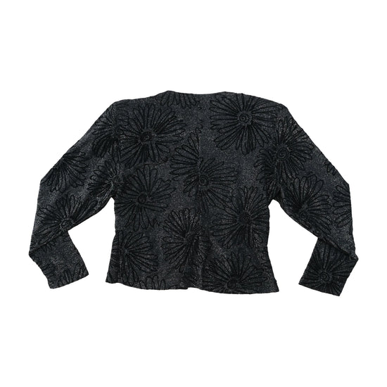 Blusa vintage preta em Viscose Texturada Brilhante com estampado floral