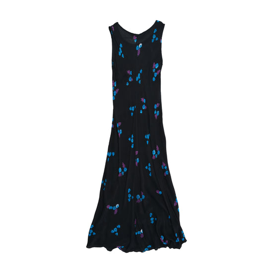 Vintage Black Floral Sleeveless Maxi Dress