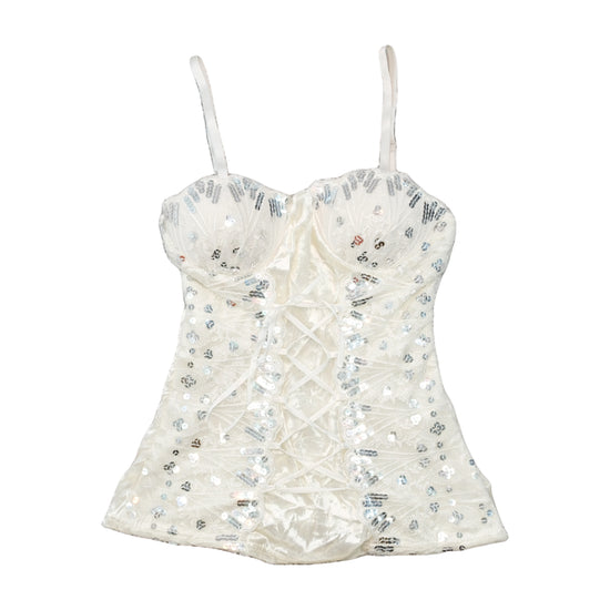 Pretty Sequin Lace-Up Corset Tank Top