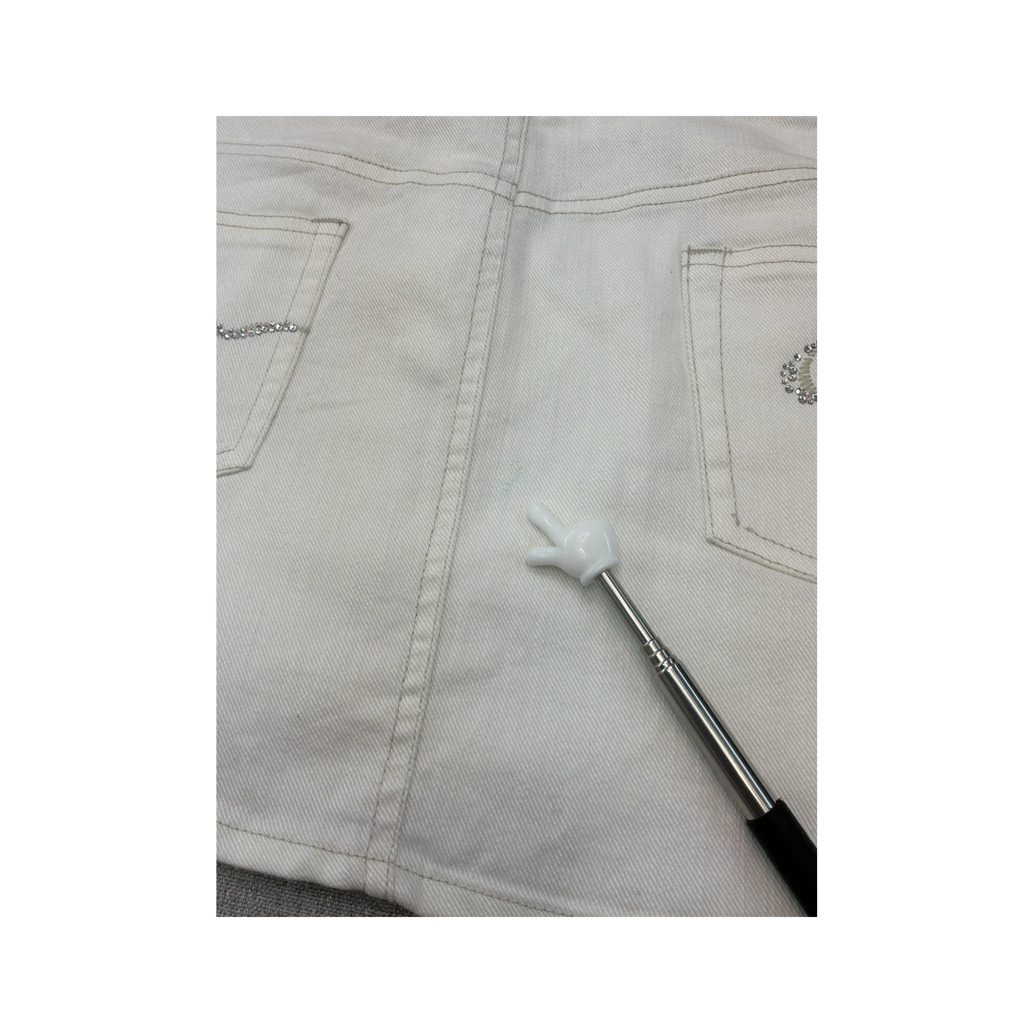 Guess White Cotton Stretch Denim Rhinestone Mini Skirt