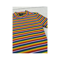 Monki Rainbow Striped Ribbed Cotton Mock Neck T-Shirt