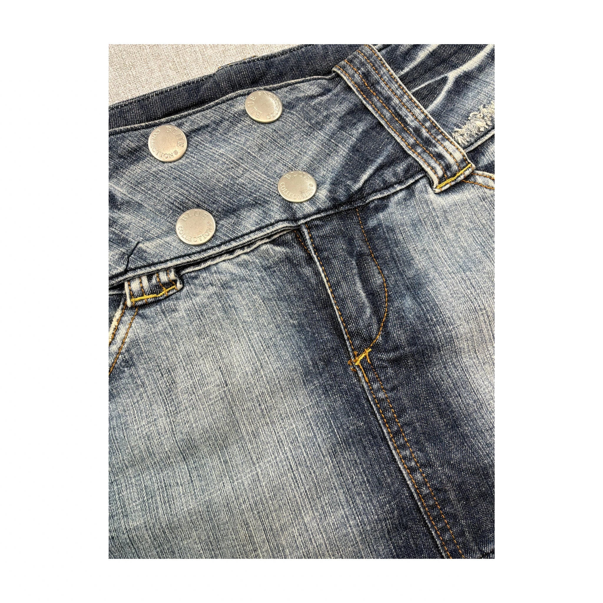 Blue Collection Washed Denim Mini Skirt with Double-Button Waist
