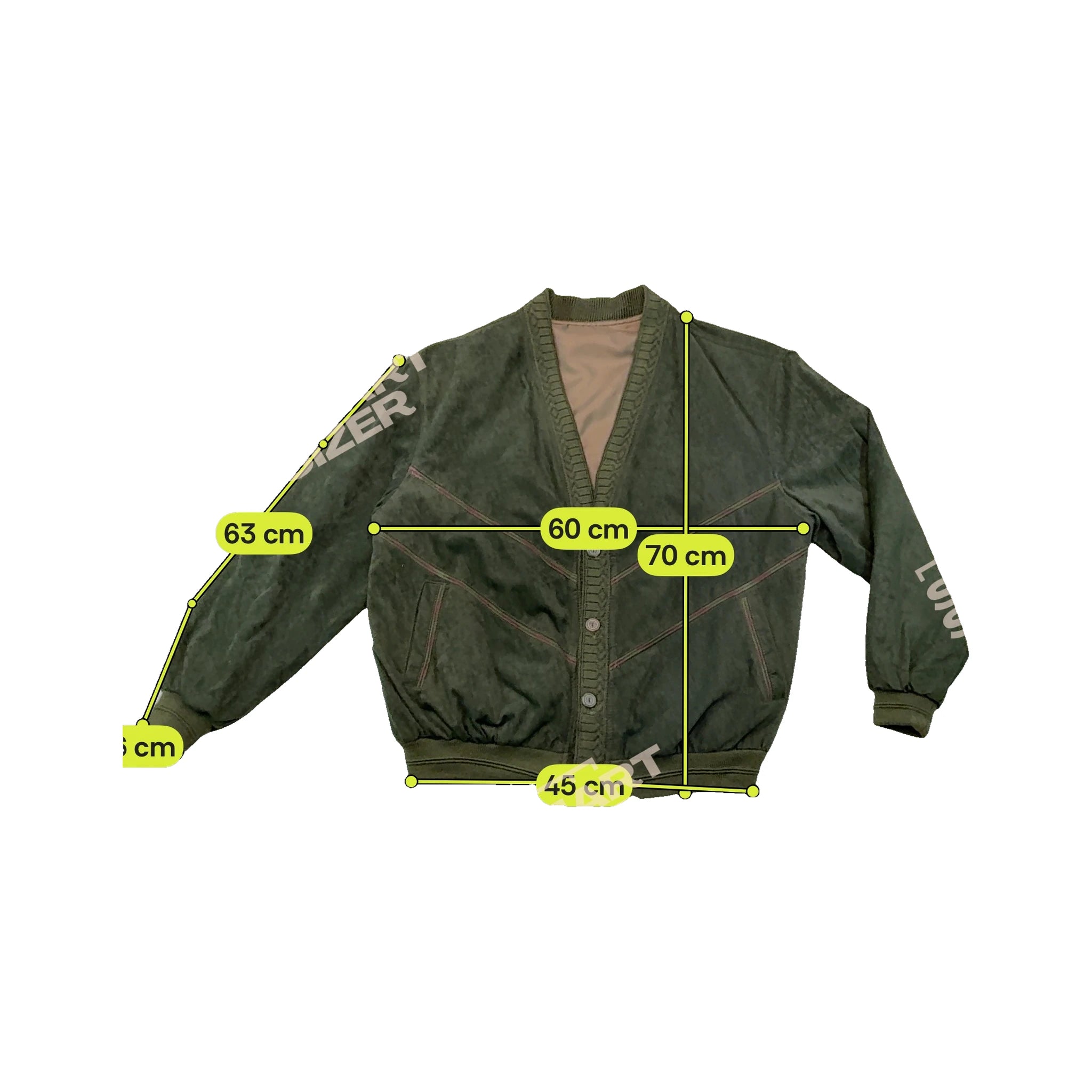 Vintage Olive Green Suede-Look Button Front Ribbed Jacket