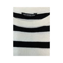 Guess Black and White Striped Lace-Trim Rhinestone G Knit Sweater