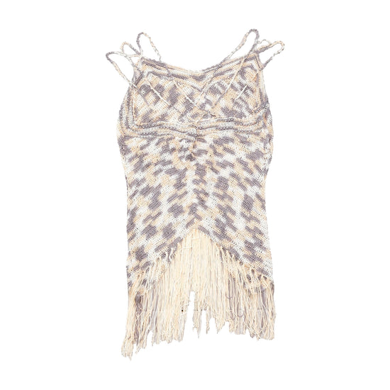 Hua Di Cheng Beaded Crochet Fringe Tank Top