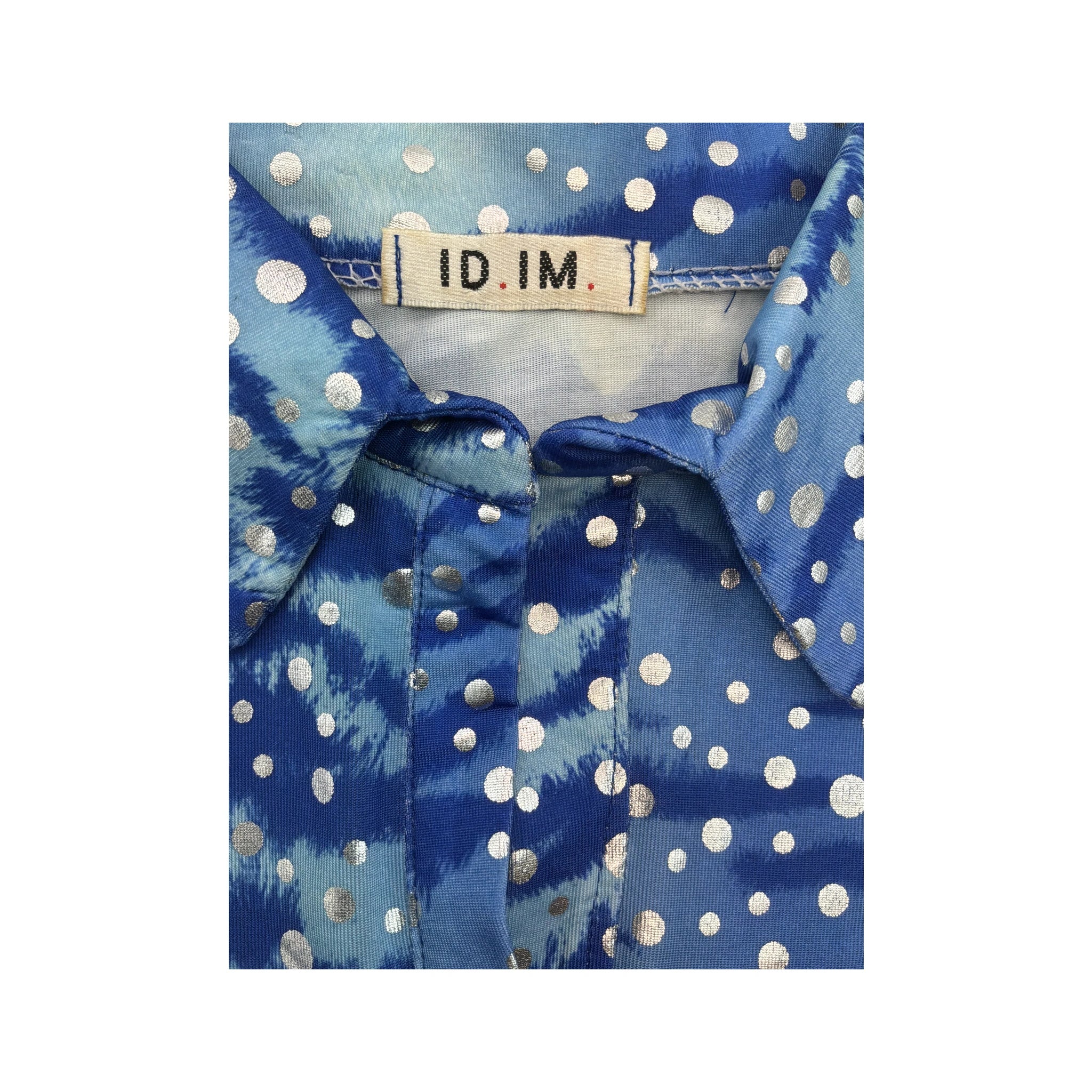 ID.IM Blue Polka Dot Abstract Print Silk Shirt