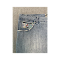 Emmanuel Schvili Embroidered Side Panel Light Wash Denim Skirt