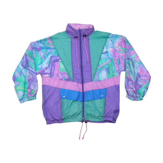 Shamp Abstract Print Color Block Windbreaker Jacket