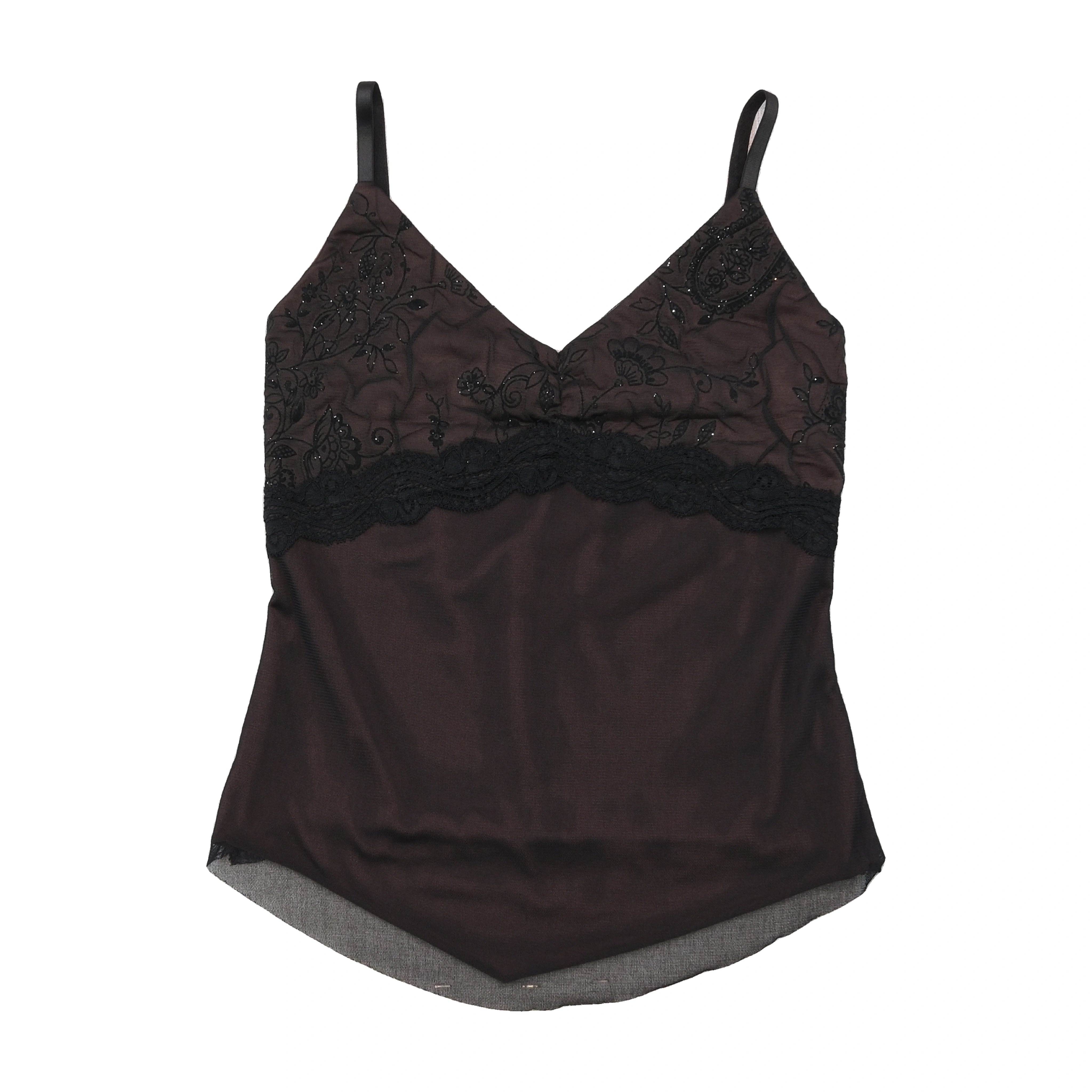 Vintage Brown Sheer Lace Beaded Cami Tank Top (repriced)