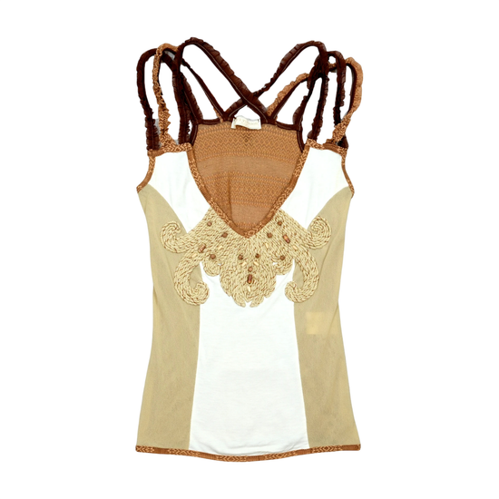 Y2K Mesh Crochet Tank Top Braided Straps Bohemian