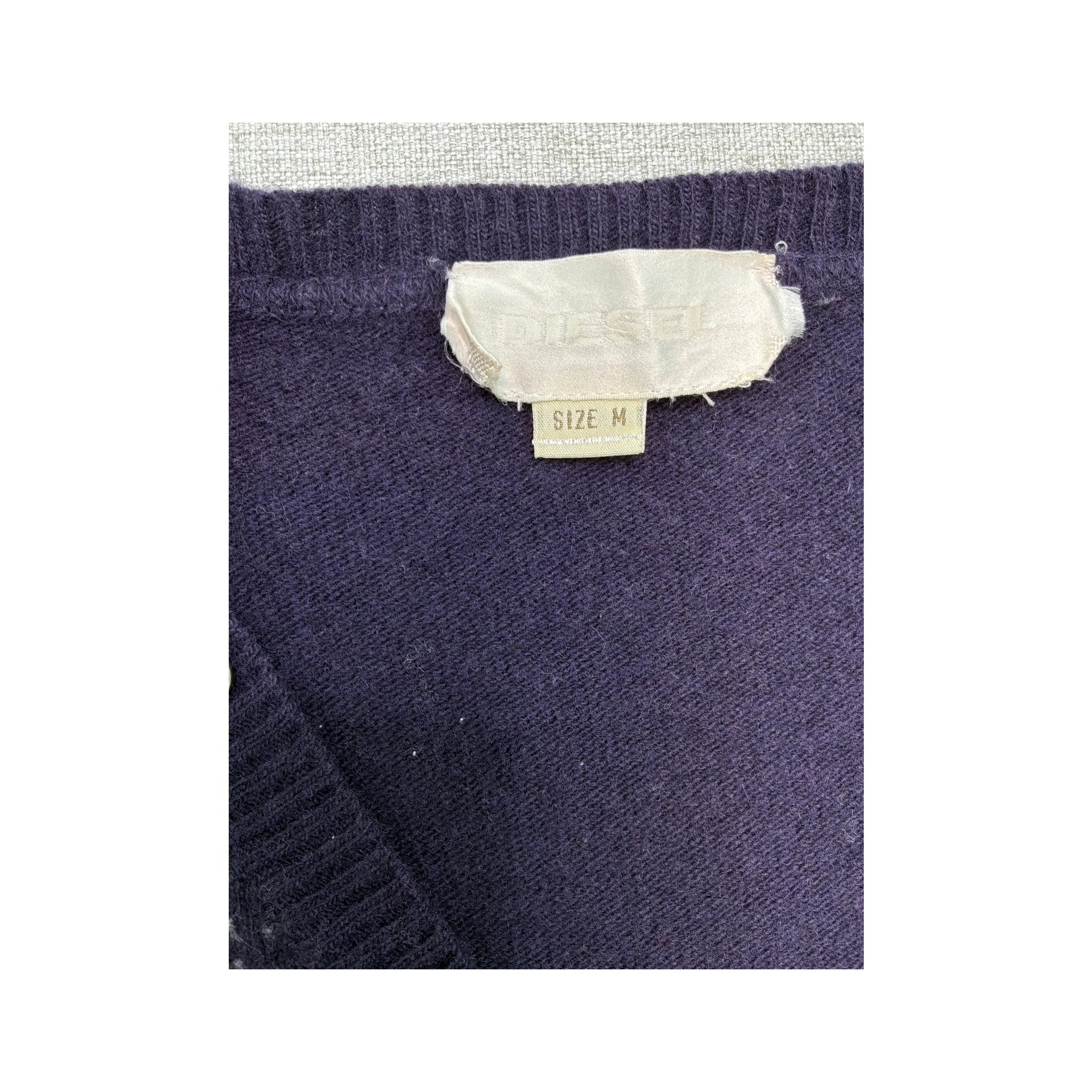 Camisola Henley de malha vintage roxa em Lã com Padrão geométrico