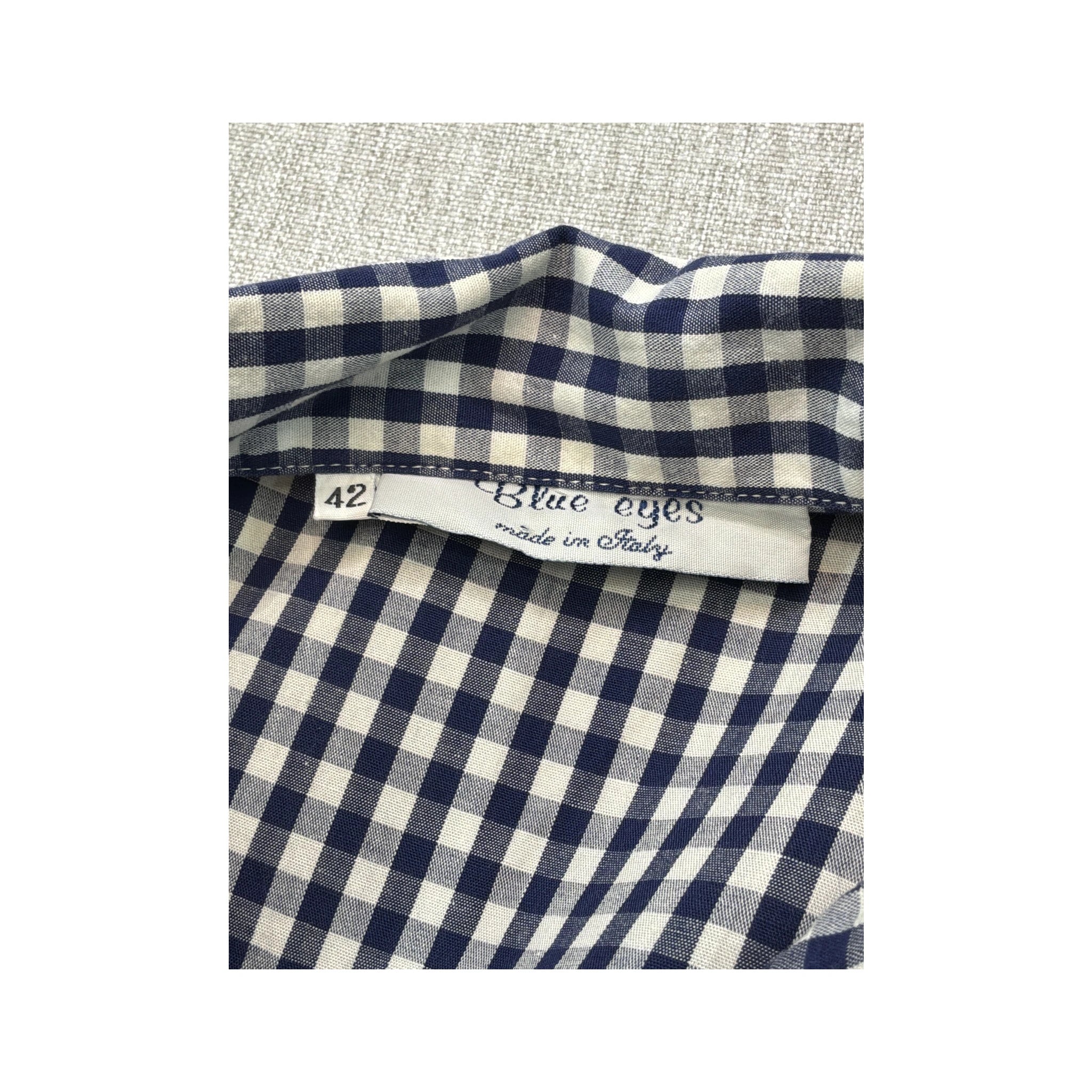 Blue e gcs Vintage Navy White Gingham Cotton Sleeveless Blouse