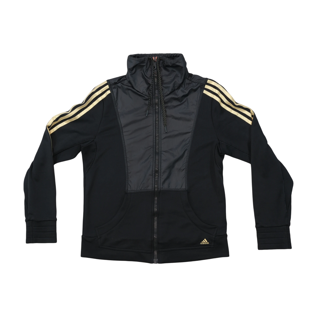 Casaco Adidas ClimaLite preto e dourado com Três riscas e Fecho Total