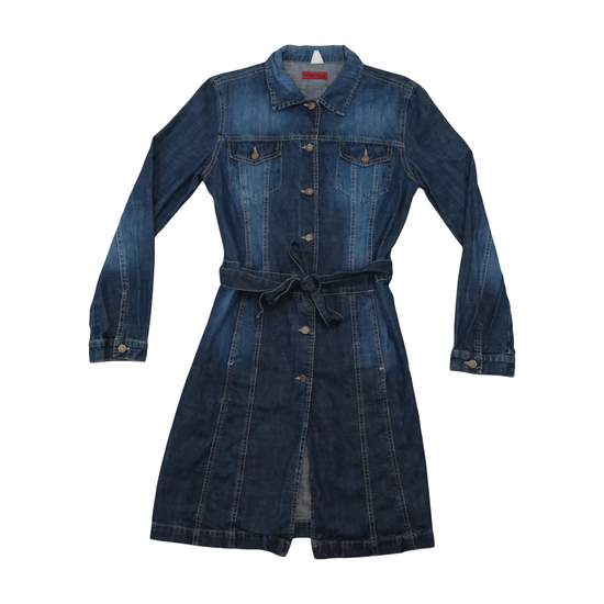 Vestido-Camisa Vitamin calças de ganga vintage em ganga de algodão com Cintura de Atar