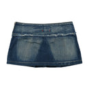 Mini saia Plissada Phard Basic Jeans em ganga de algodão de Cintura Descida com Bainha Desfiada