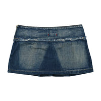 Mini saia Plissada Phard Basic Jeans em ganga de algodão de Cintura Descida com Bainha Desfiada