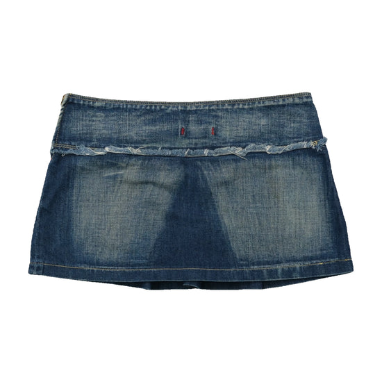 Phard Basic Jeans Frayed Low-Rise Pleated Cotton Denim Mini Skirt