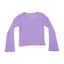 Purple Lettuce Hem Long Sleeve Blouse