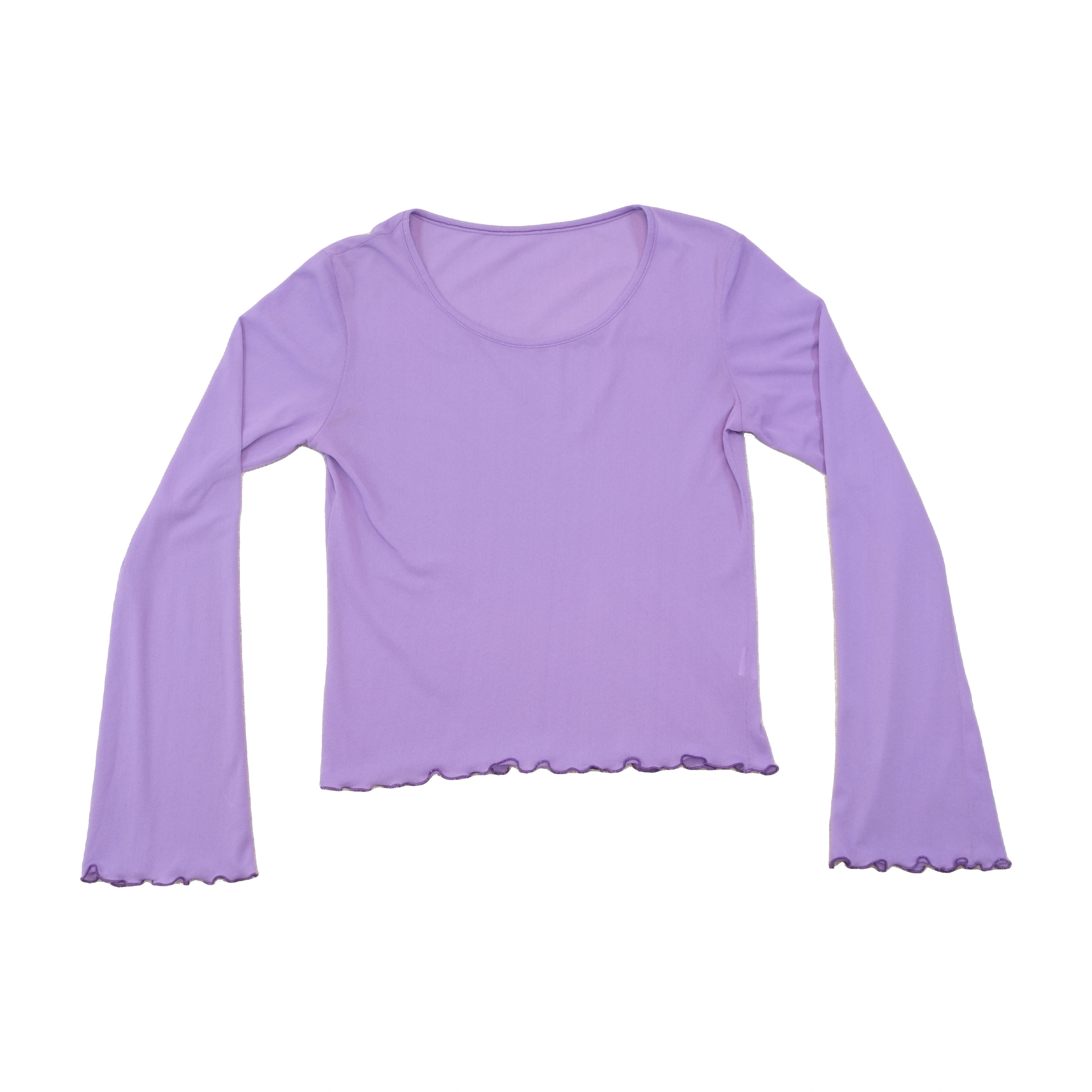 Purple Lettuce Hem Long Sleeve Blouse