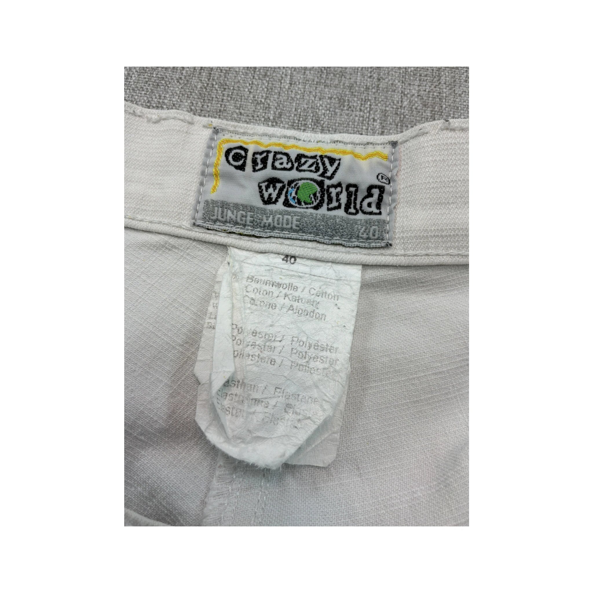 Crazy World by Biolife Vintage White Cotton Wide Leg Utility Pants