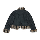 Black Puffer Jacket with Fur Trim Collar, Cuffs & Hem