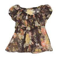 Sheer Floral Babydoll Tunic Blouse with Puff Sleeves