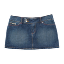 Mini saia Extyn Jeans em ganga com Costuras Contrastantes