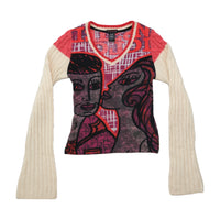 Custo Barcelona Graphic V-Neck Knit Sweater