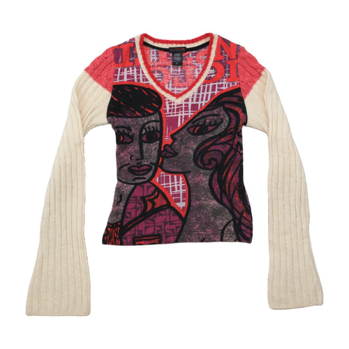 Custo Barcelona Graphic V-Neck Knit Sweater