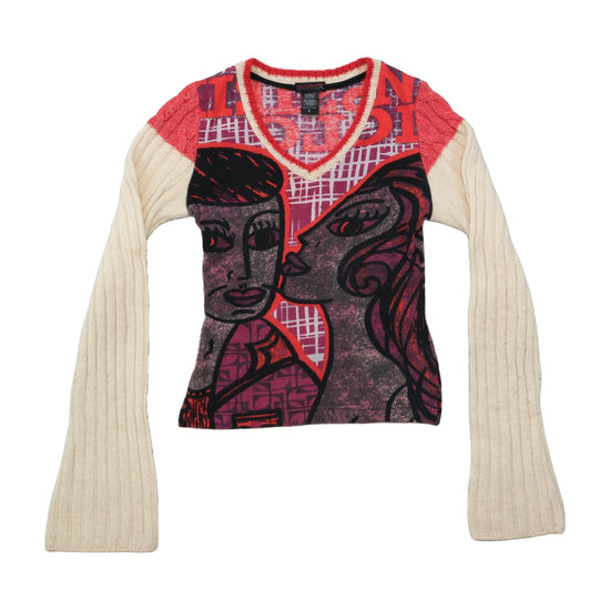 Custo Barcelona Graphic V-Neck Knit Sweater