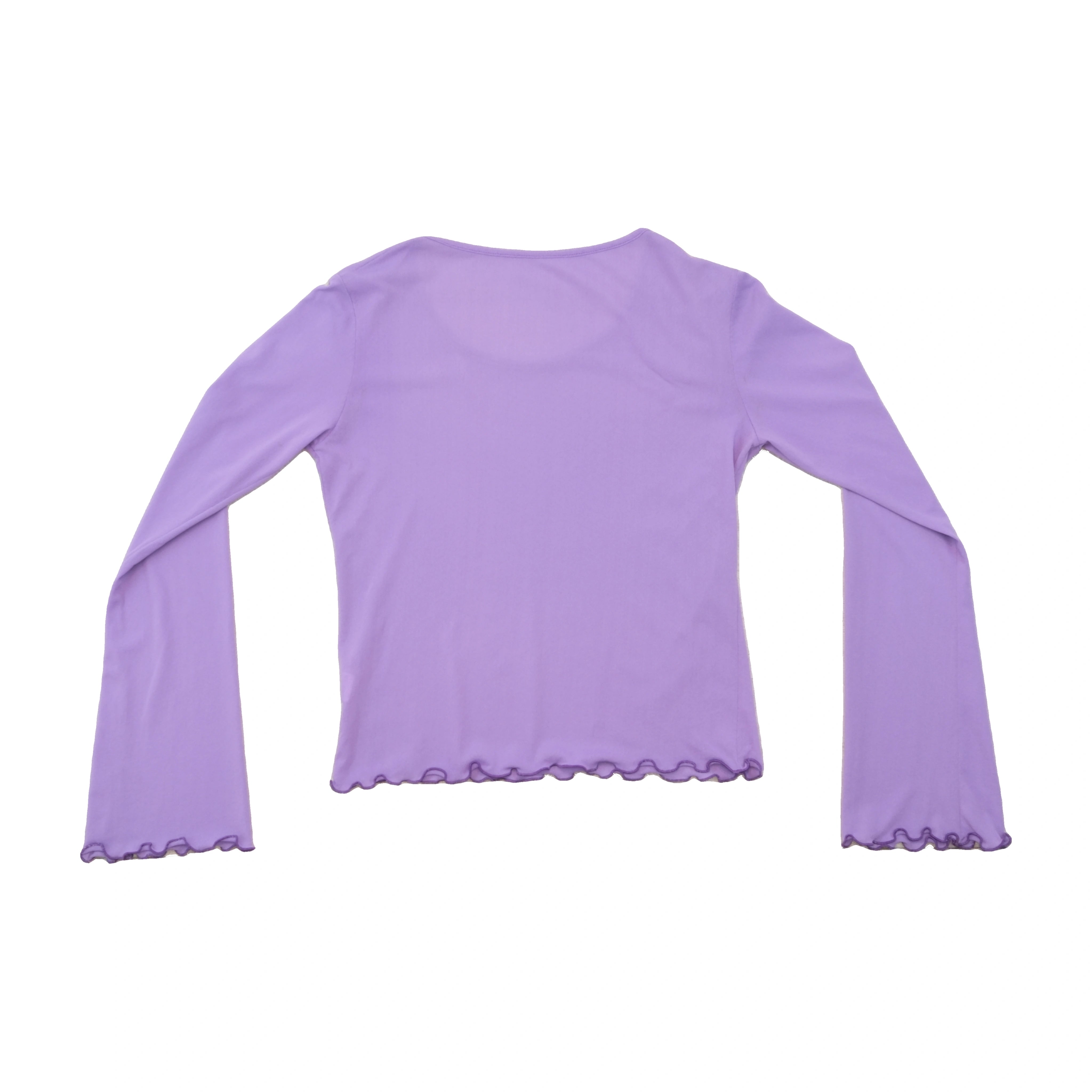 Purple Lettuce Hem Long Sleeve Blouse