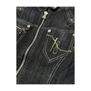 EDERA Jeans Dark Wash Zip-Up Denim Jacket with Gold Embroidery