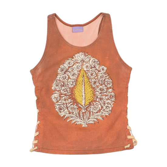 Lucy in the Sky Floral Leaf Graphic Lace-Up Tank Top