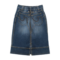 Vintage Blue Denim A-Line Midi Skirt