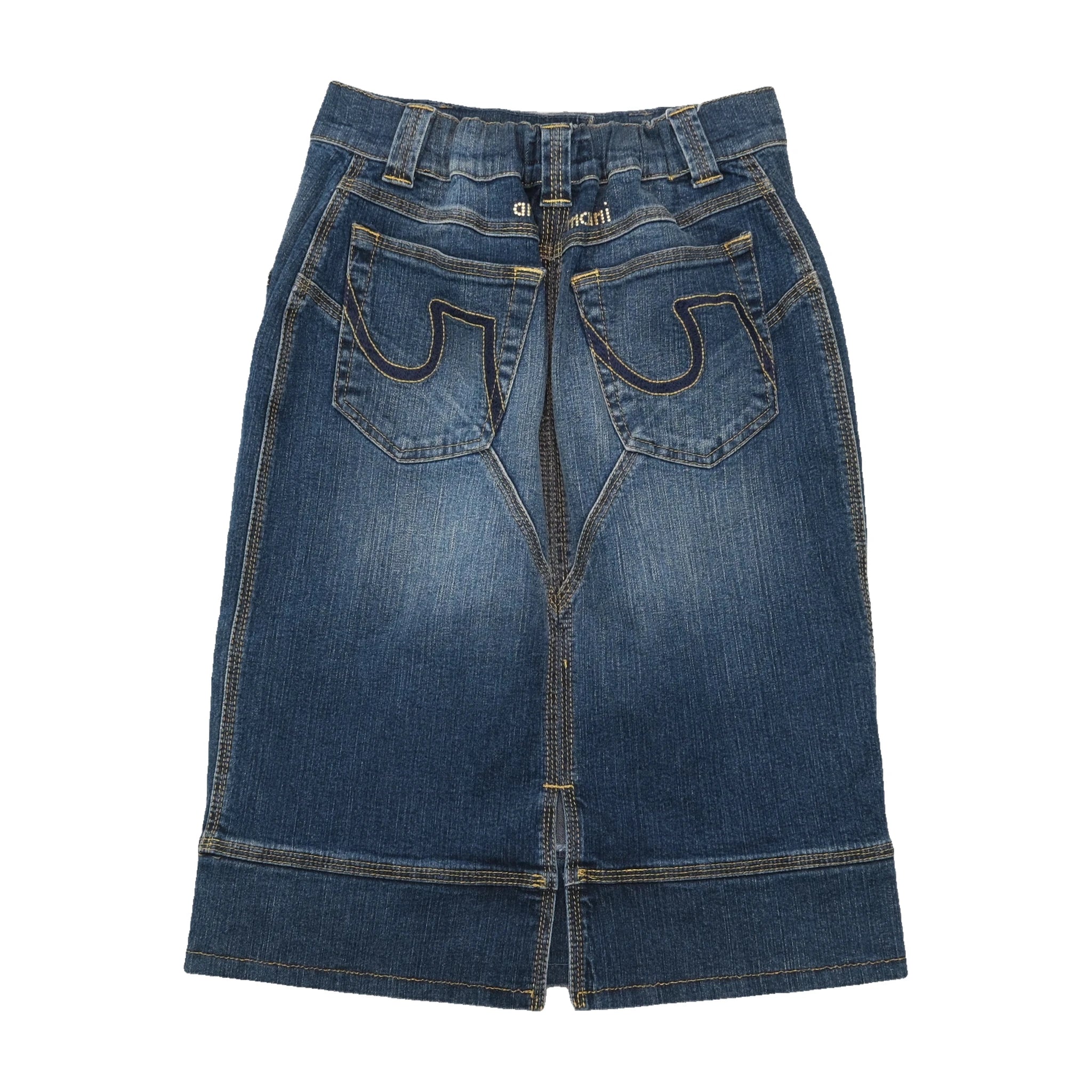 Vintage Blue Denim A-Line Midi Skirt
