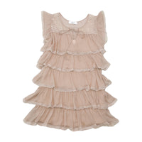 Blugirl by Blumarine Beige Tiered Lace Trim Silk Dress