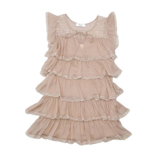 Vestido Blugirl by Blumarine bege em Seda em Camadas com Acabamento em renda