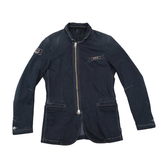 Armani Jeans Dark Wash Denim Zip Jacket with Logo Patches