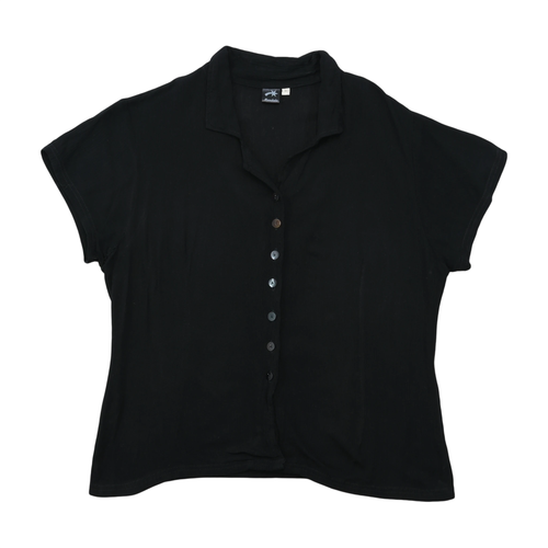 Mandala Black Rayon Button-Front Short Sleeve Blouse