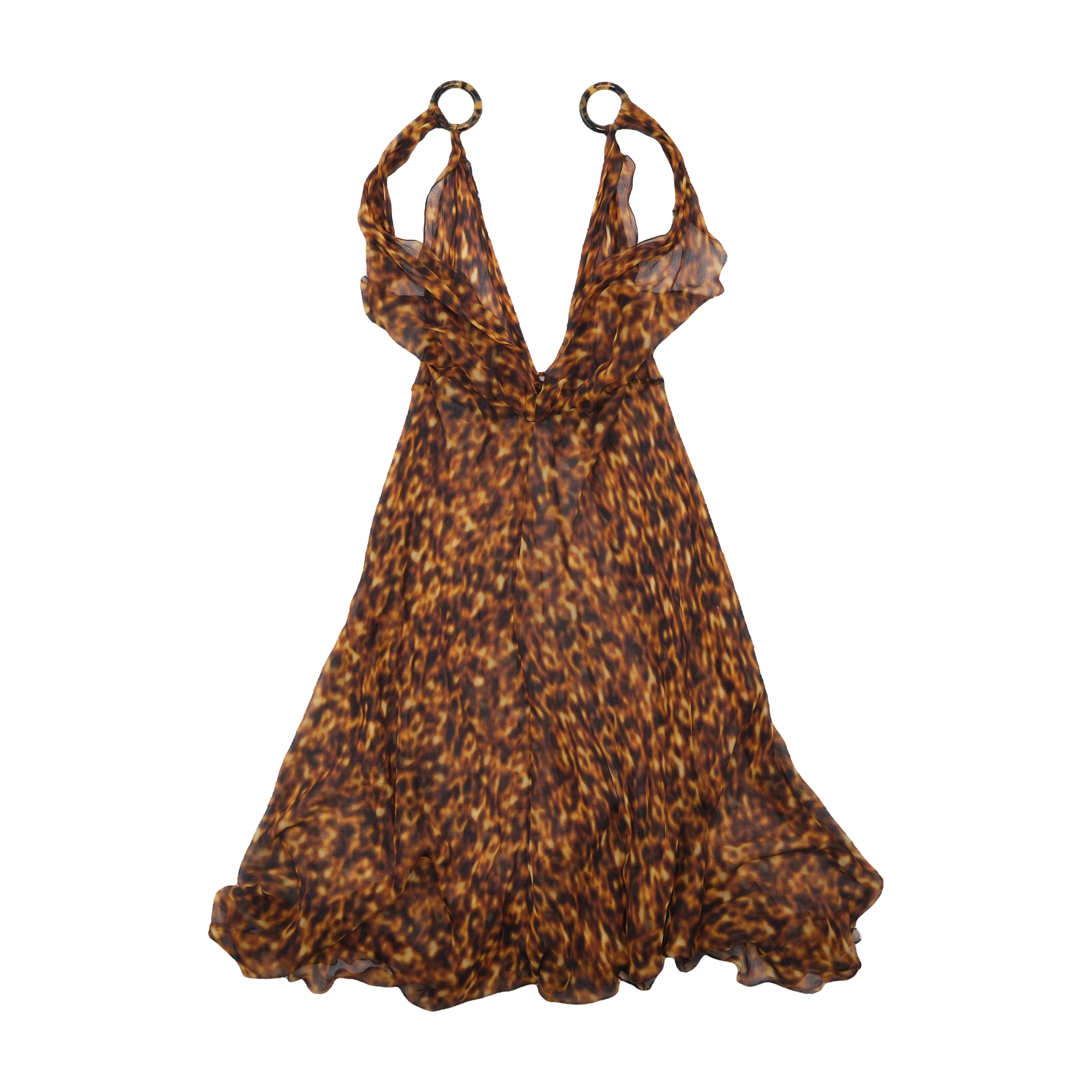 Alberta Ferretti Tortoiseshell Print Ring Strap Silk Chiffon Dress