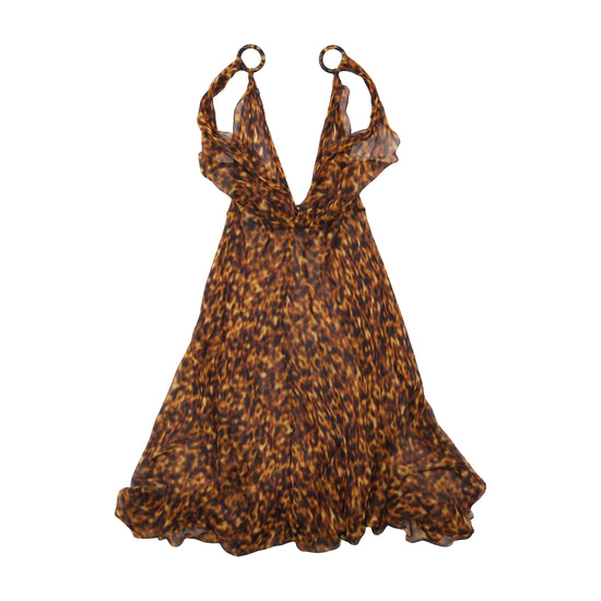 Alberta Ferretti Tortoiseshell Print Ring Strap Silk Chiffon Dress